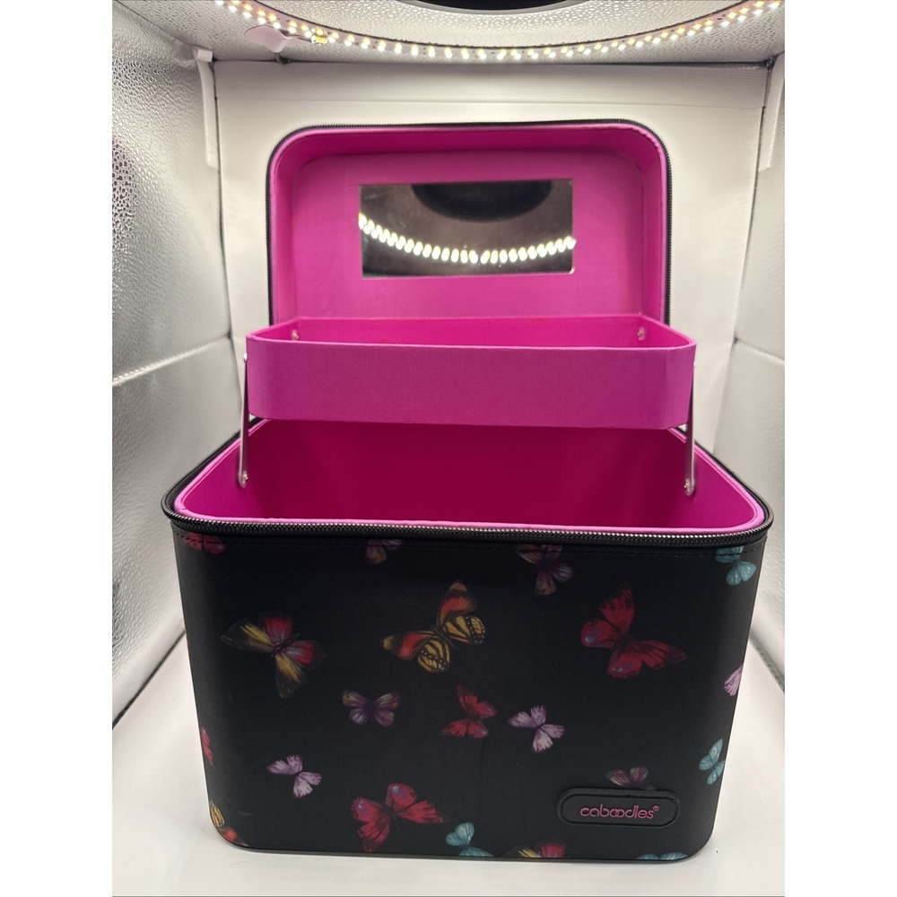 Butterfly Soft Train Case Tall Makeup Cosmetic With Mirror and Shelves Caboodles - Picture 3 of 12